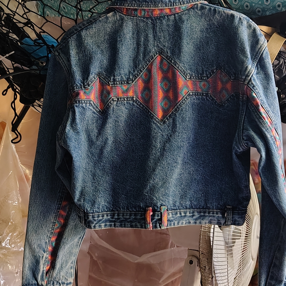 Denim Jacket with Colorful Pattern - image 5